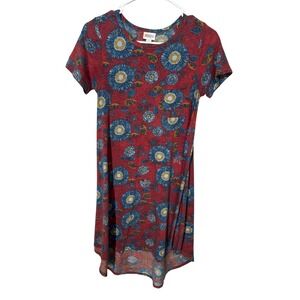 LuLaRoe Short-Sleeved Floral Print Dress Hi-Low Hem‎ Chest Pocket Women's XXS